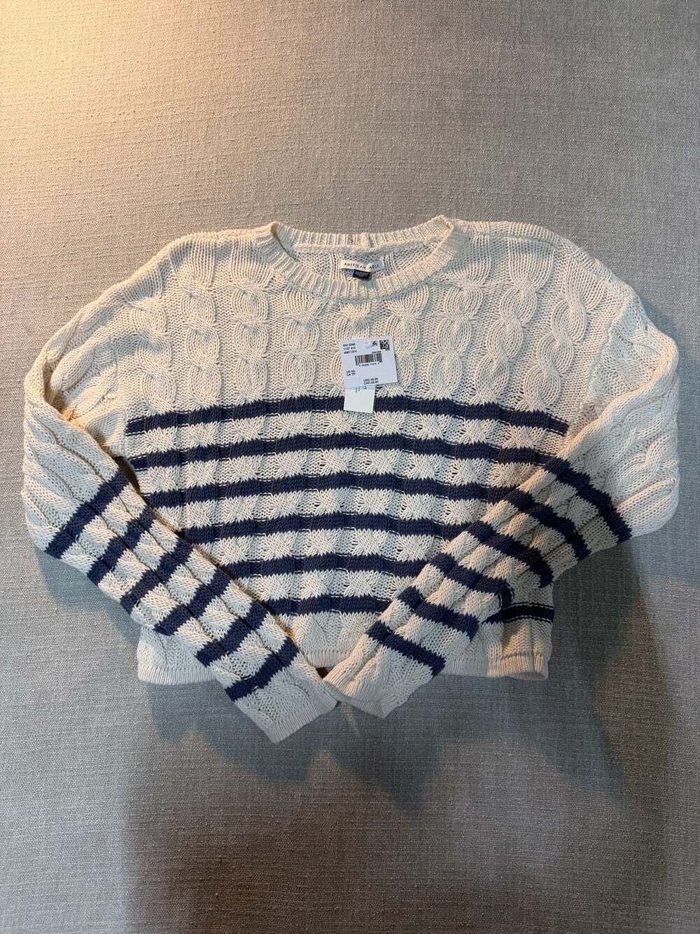 American Eagle Striped Cable Knit Cropped Sweater